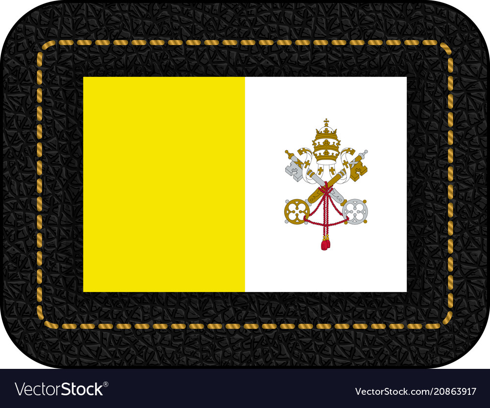 Flagge des vaticanischen Stadtsymbols auf schwarzem Leder