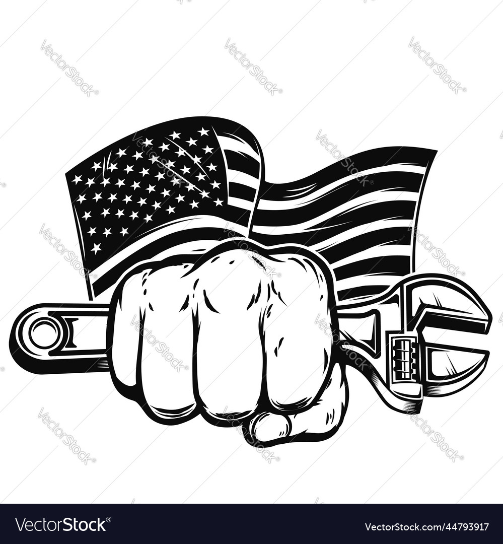 Hand with wrench on american flag background Vector Image