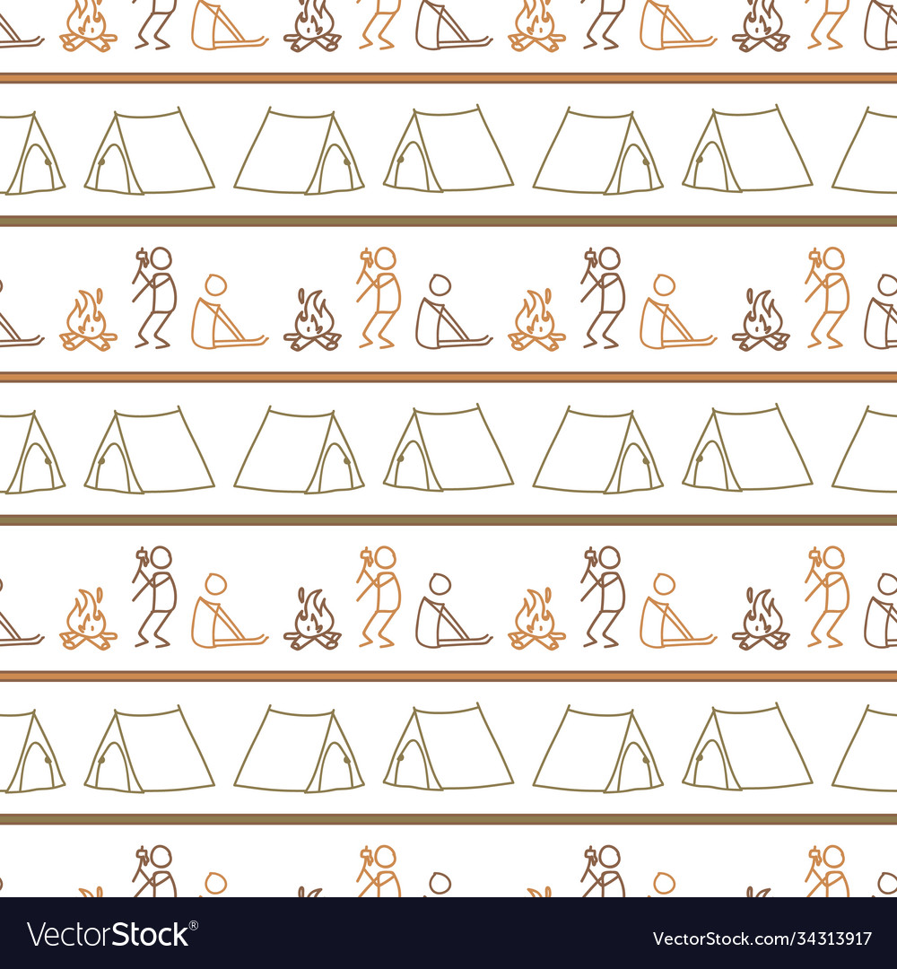 Seamless background stick figure and campfire Vector Image