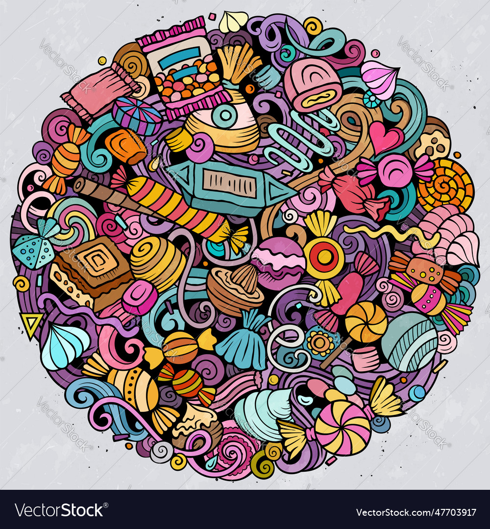 Sweet candies cartoon doodle round Royalty Free Vector Image