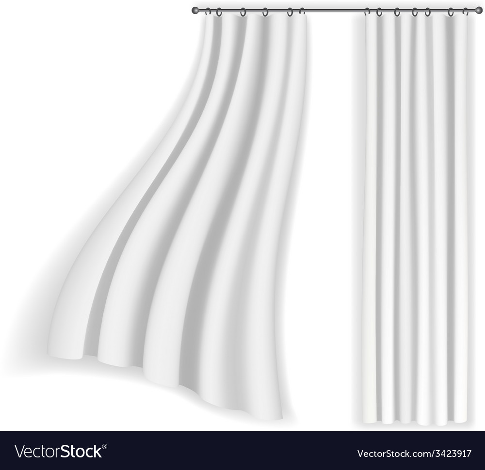 White curtains fluttering on a white background Vector Image