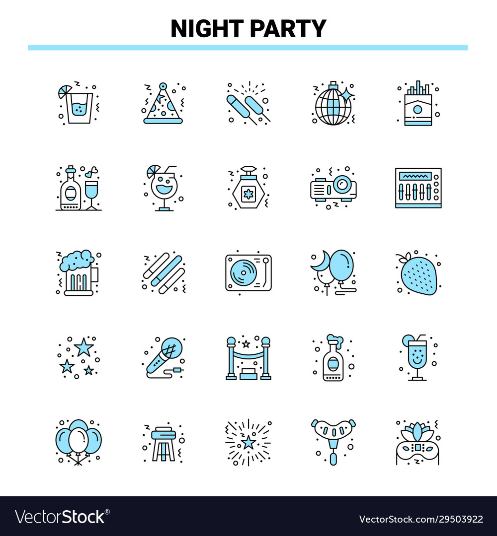 25 Nacht Party schwarz und blau ikone set kreativ