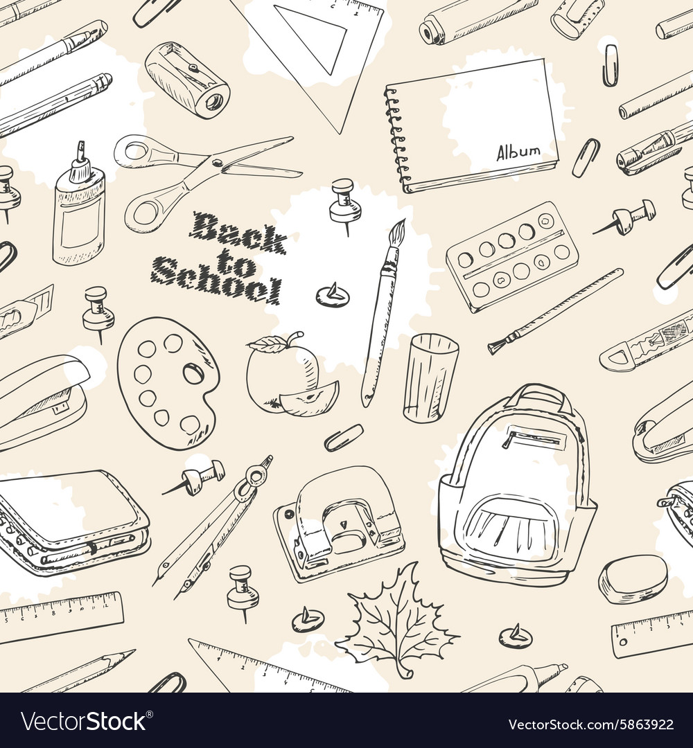 Back to school doodles seamless pattern