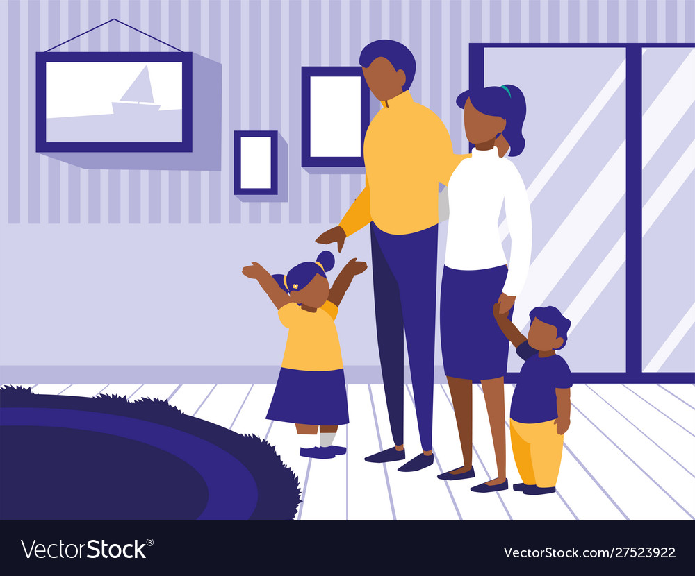 Couple parents and children in living room