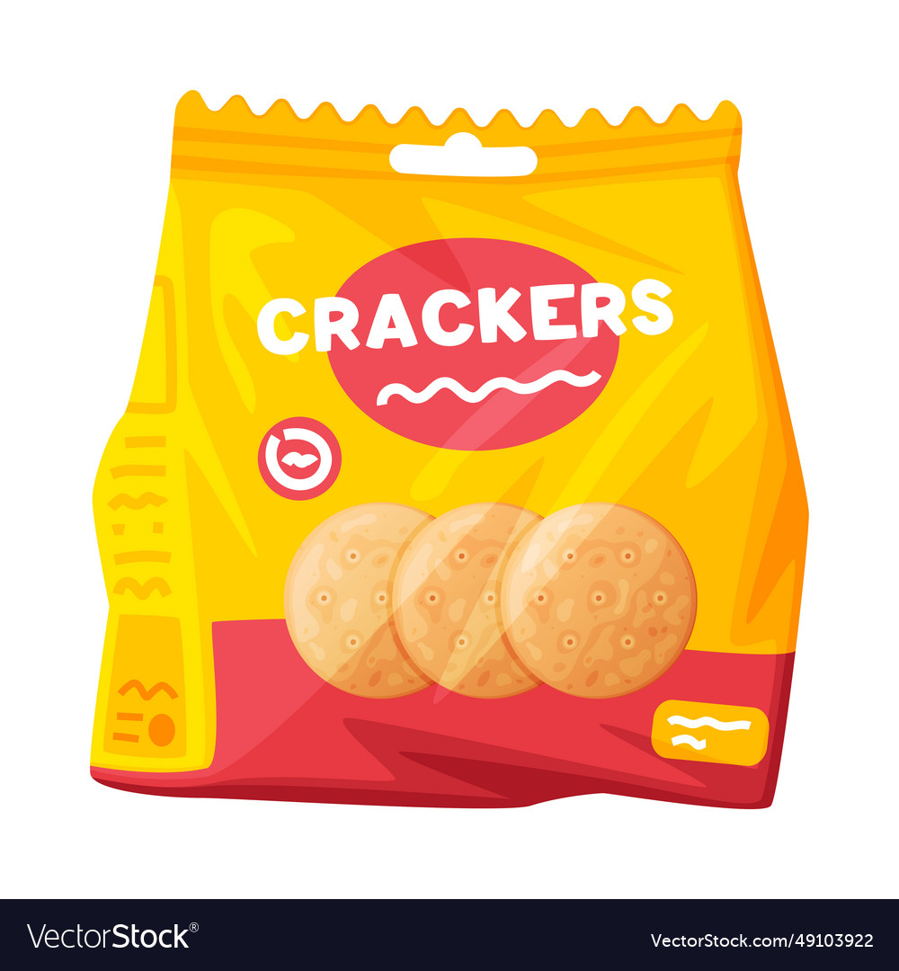 Crunchy cracker cookie package as dry baked flour Vector Image