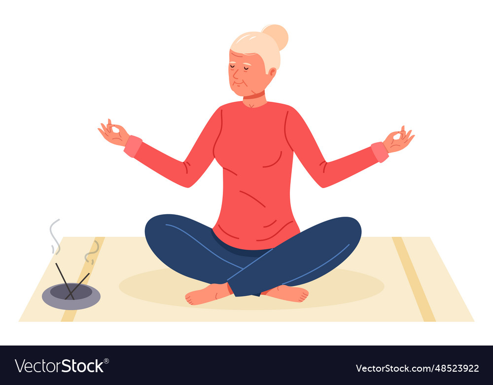 Female senior meditating calm happy old woman Vector Image