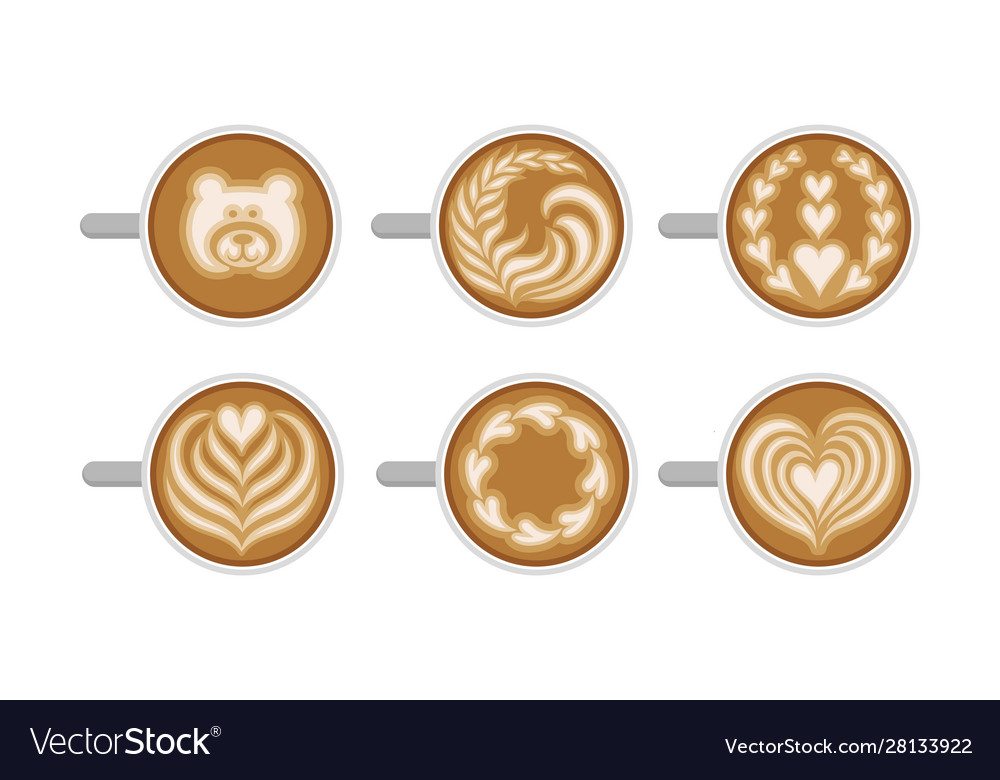 Latte Art Top Viewed Set Coffee Design Royalty Free Vector