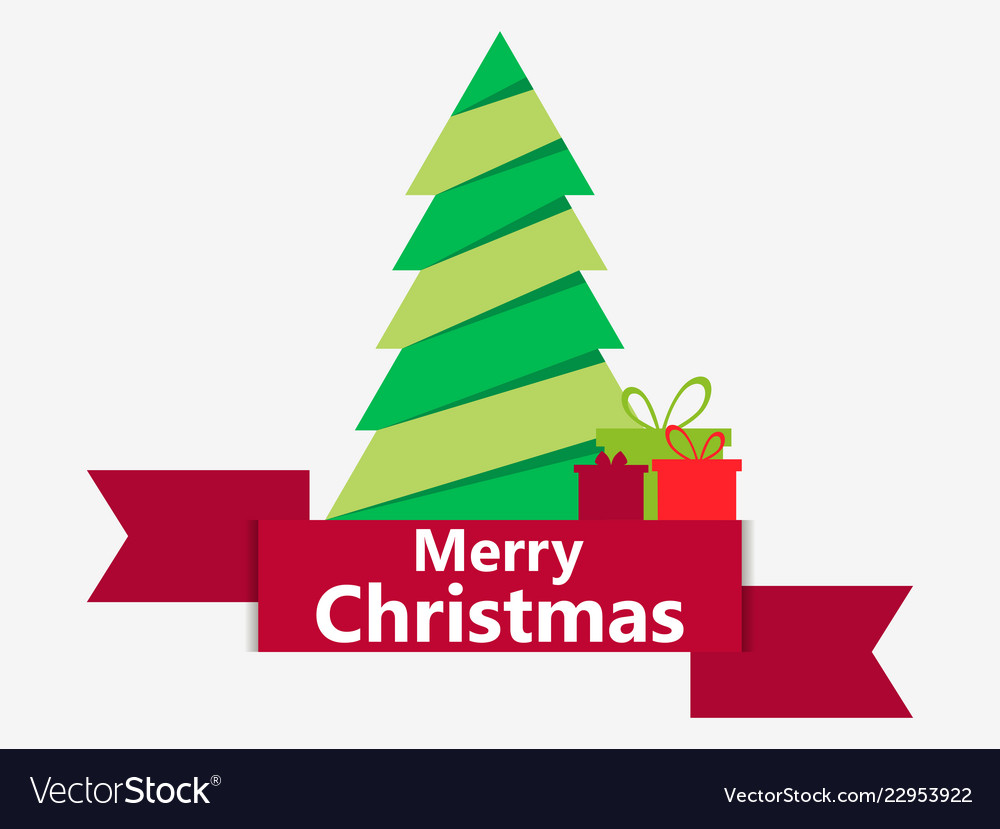 Merry christmas paper tree with ribbon Royalty Free Vector