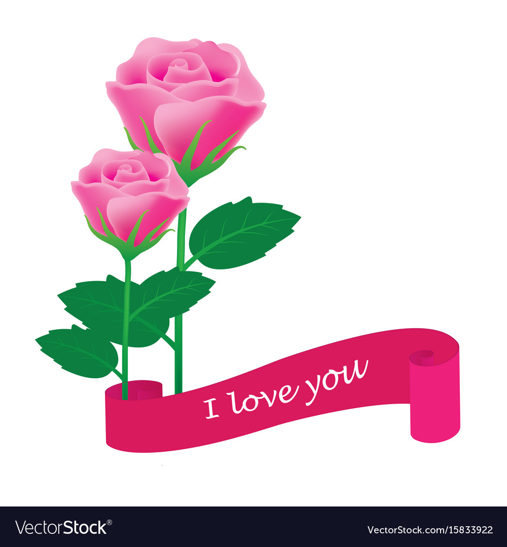 Pink rose with banner i love you Royalty Free Vector Image