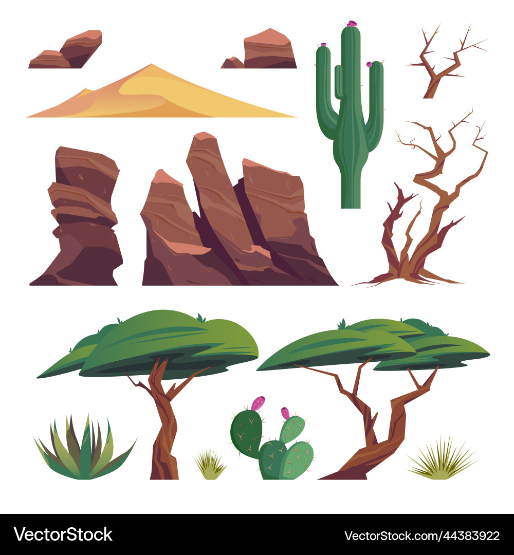 Sandy desert icon set Royalty Free Vector Image