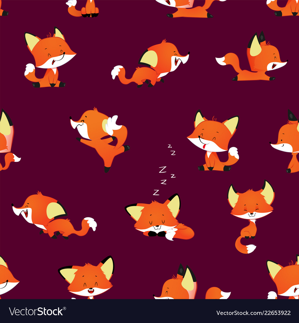 Seamless pattern with cute cartoon fox