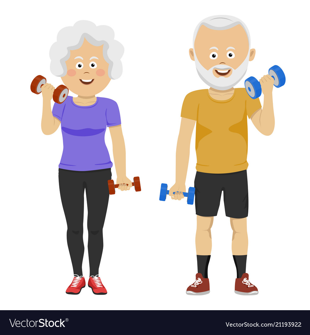 Senior people couple with dumbbells smiling