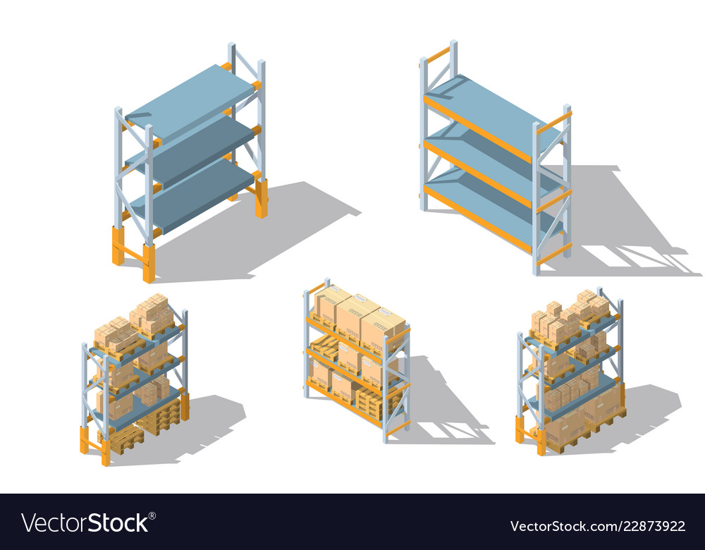 Set storage racks with boxes and pallets Vector Image