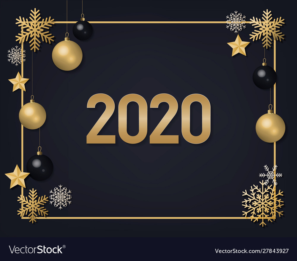 2020 golden numbers with snowflakes Royalty Free Vector