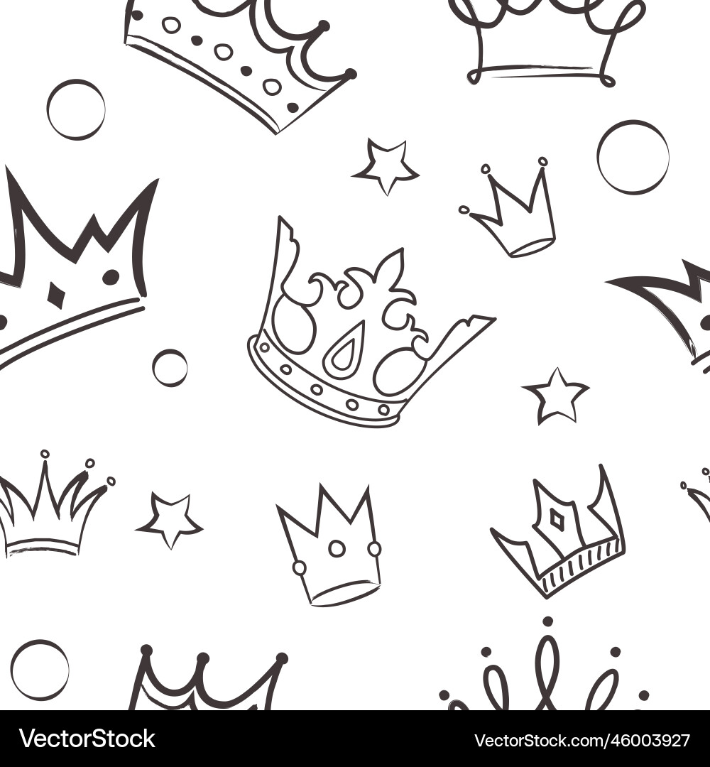 Crown linear seamless pattern Royalty Free Vector Image
