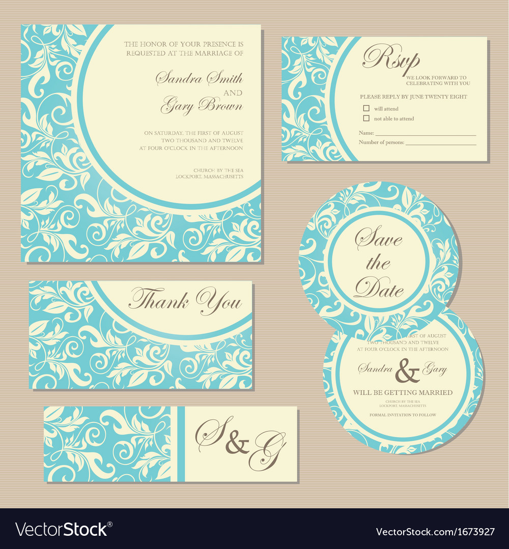 Wedding invitation blue set Royalty Free Vector Image