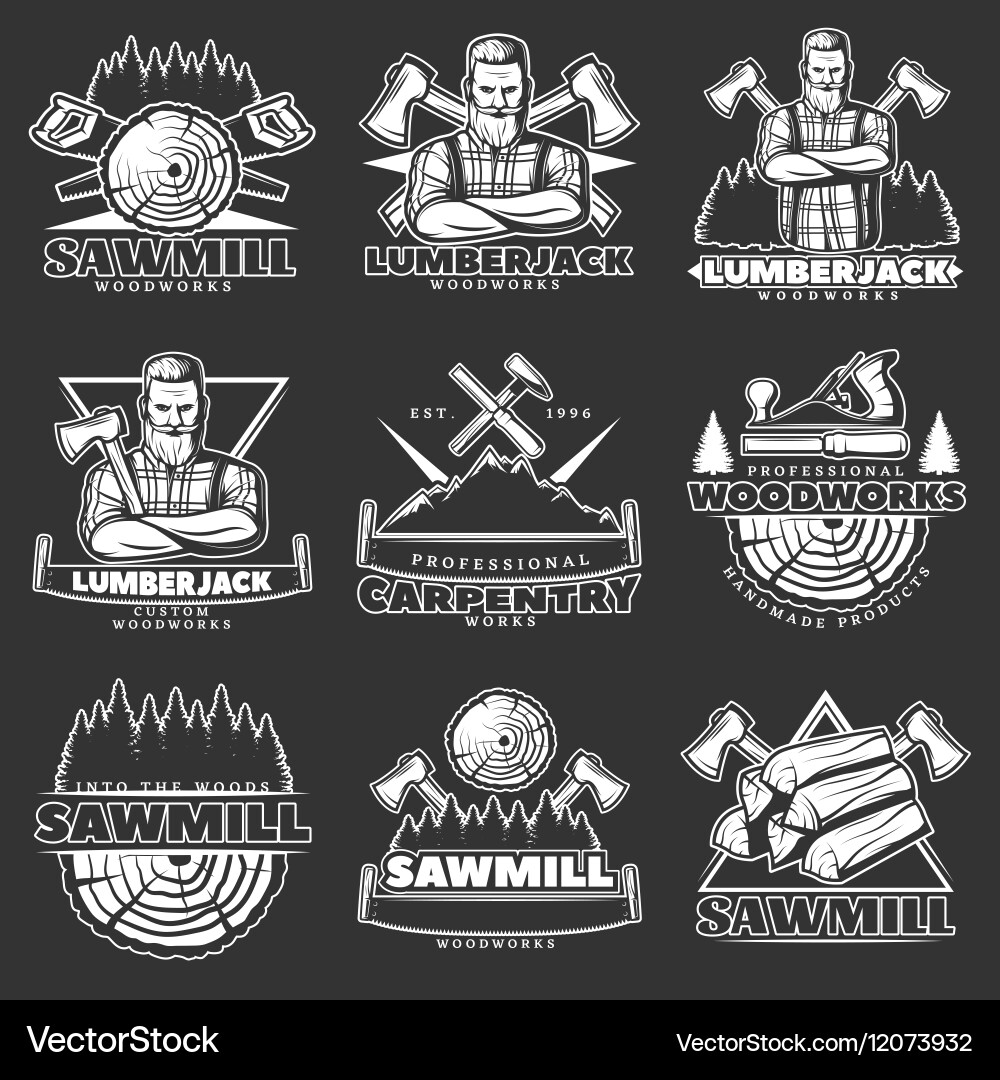 Lumberjack dark emblem set Royalty Free Vector Image