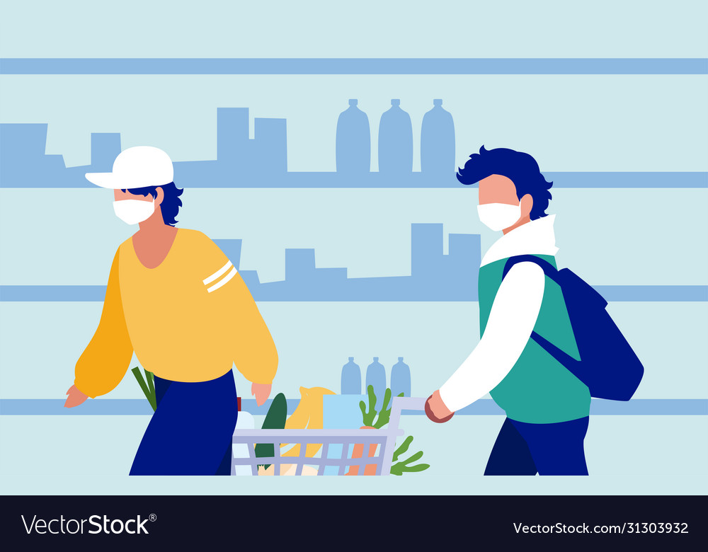 Men with masks in supermarket front