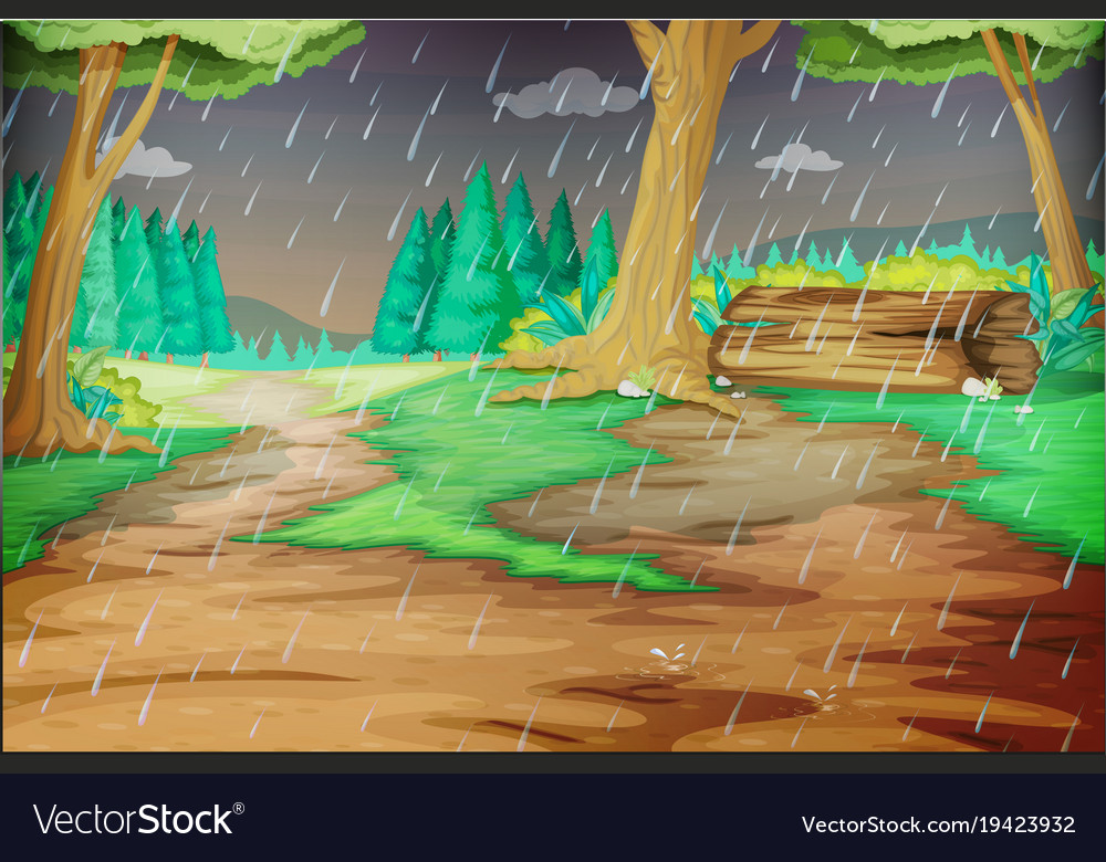 Park scene on rainy day Royalty Free Vector Image