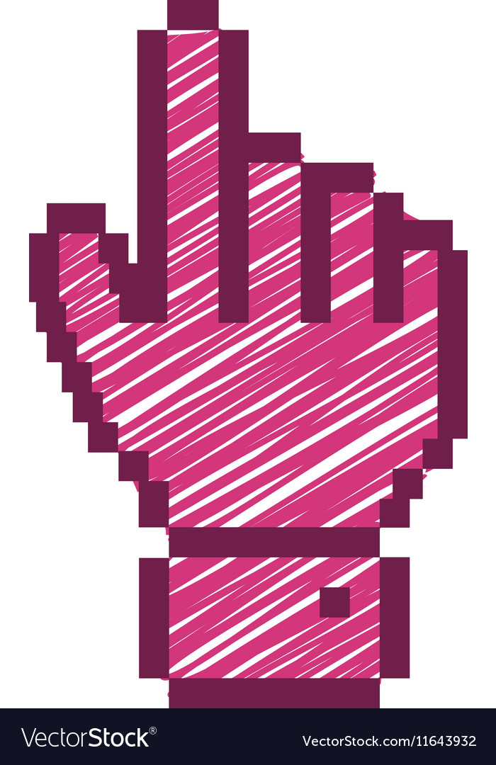 Pixelated hand pointing up with fushia striped Vector Image