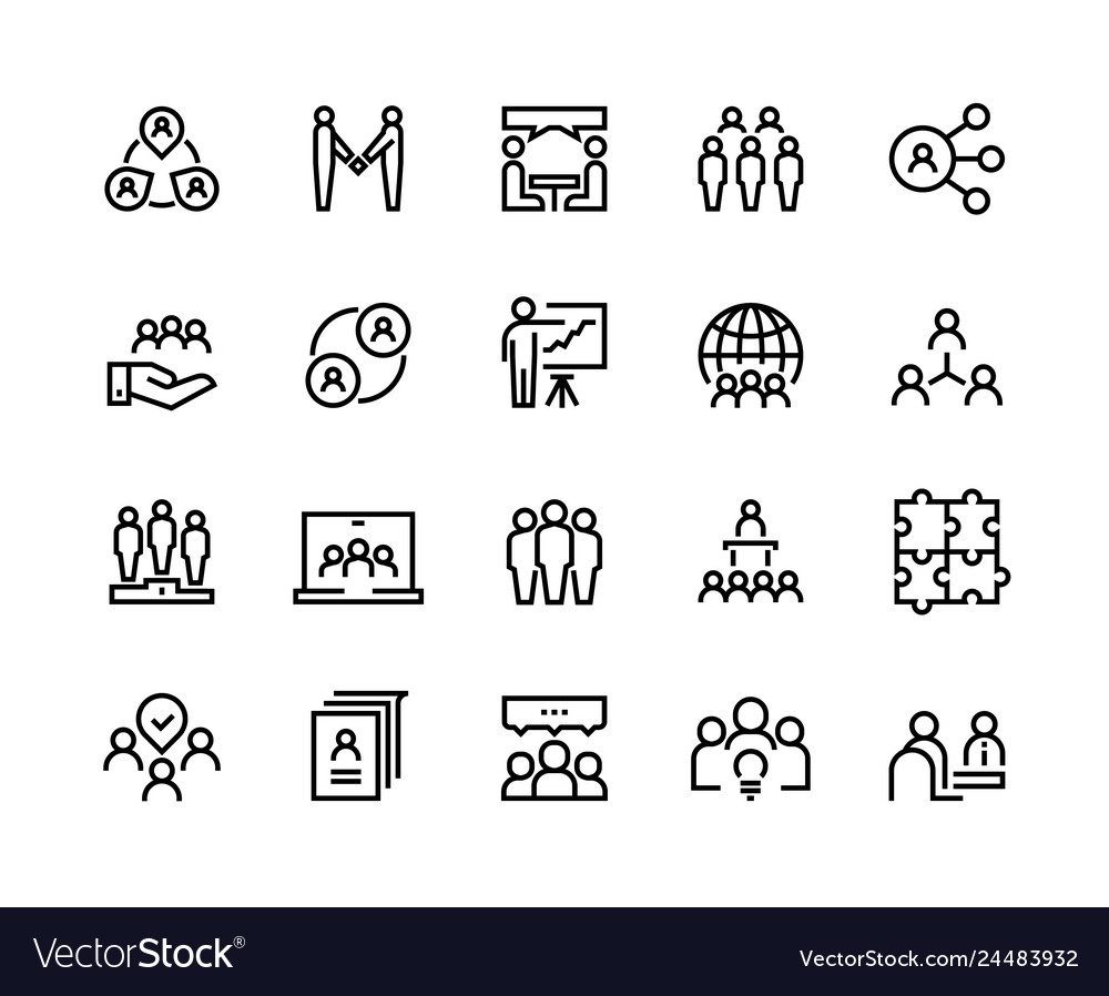 Team work line icons business person group work Vector Image