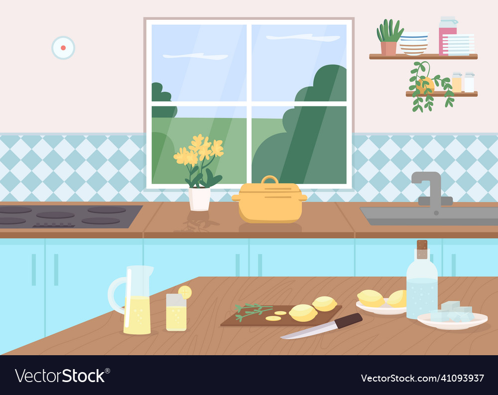 Kitchen counter flat color Royalty Free Vector Image
