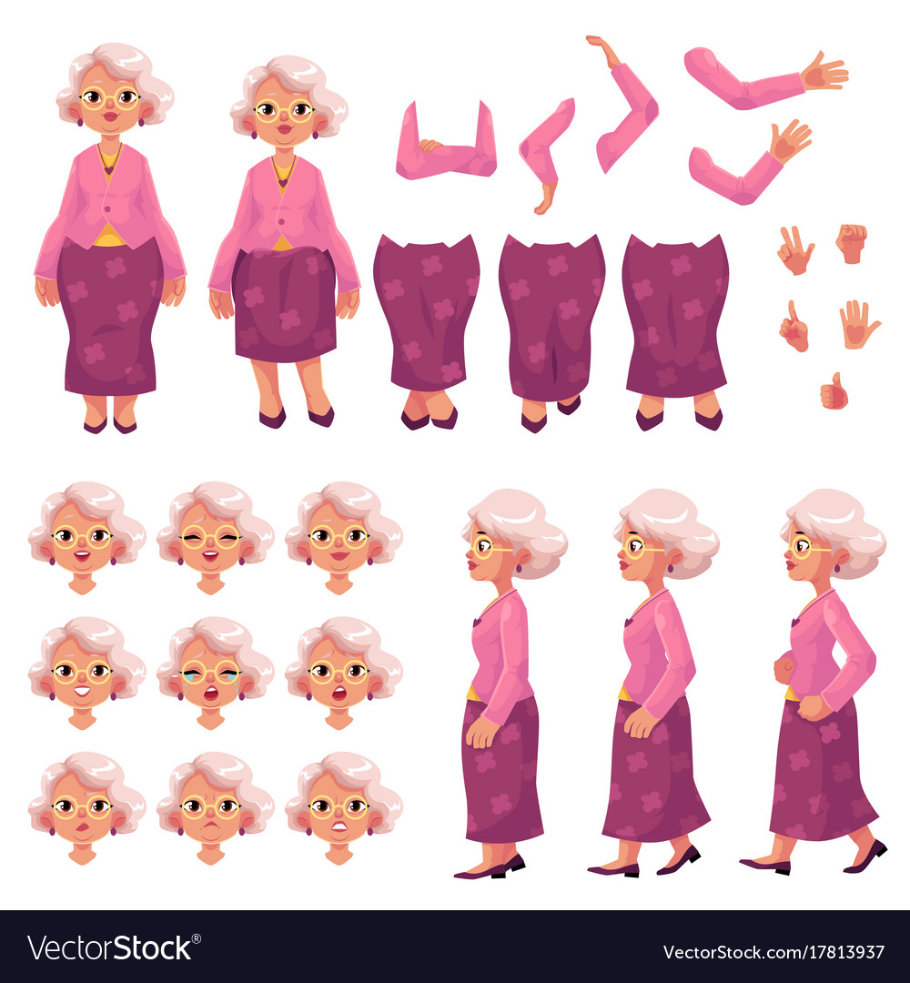 Old senior woman character creation set Royalty Free Vector