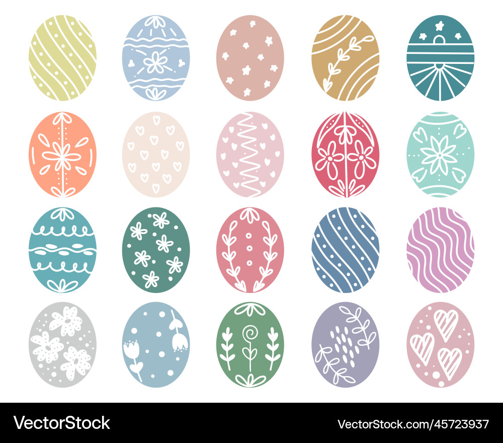 Set easter eggs doodle botanical Royalty Free Vector Image