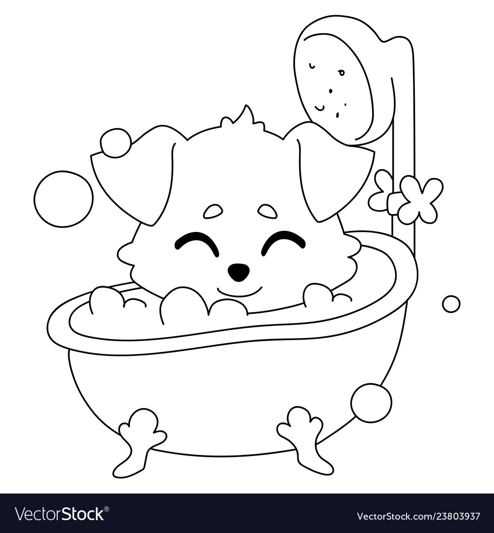 Smiling dog with hanging ears washes in a retro Vector Image