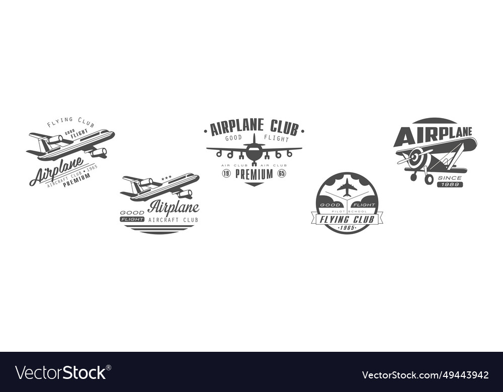 Airplane flying club label and emblem set