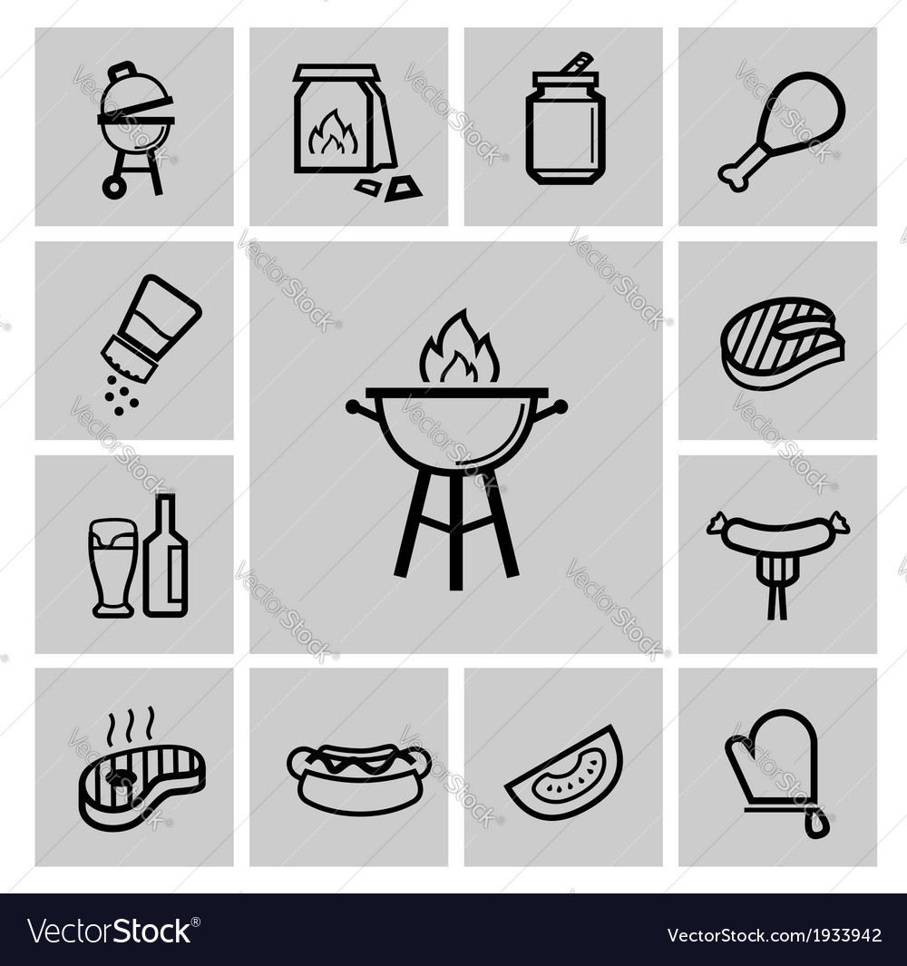 Black barbecue icons set