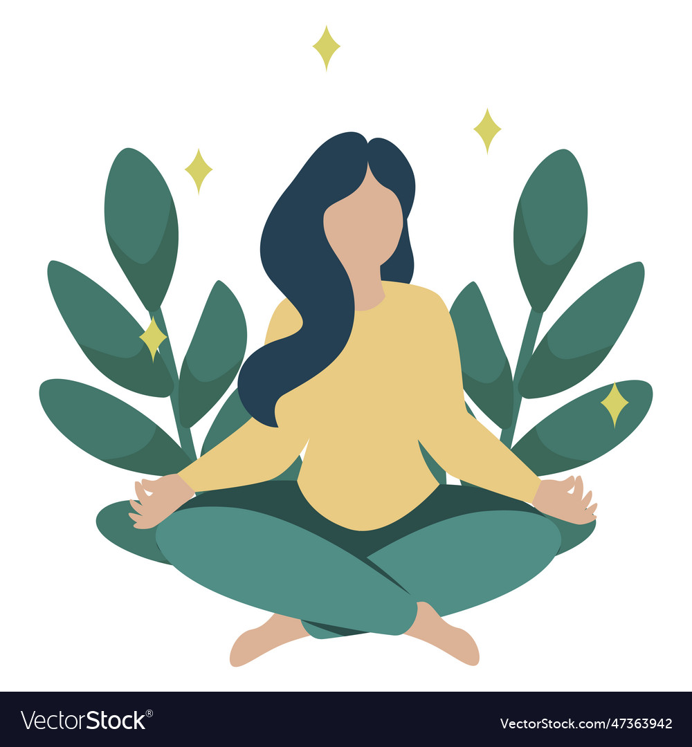 Girl Meditates Sitting In A Comfortable Pose Vector Image