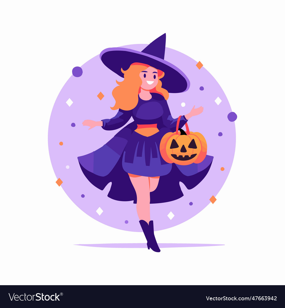 Hand drawn halloween cute witch in flat style