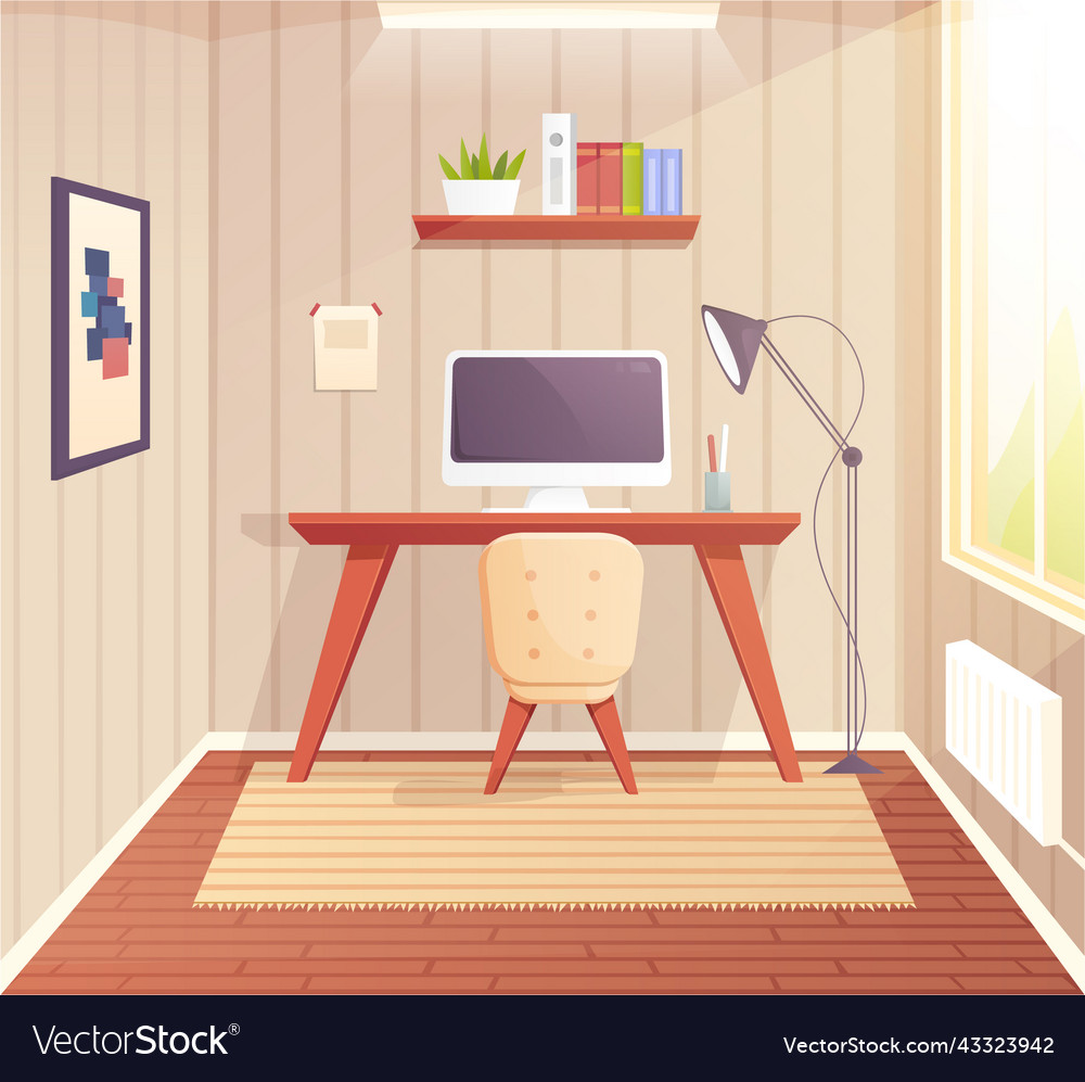 Home Office Interior Room For Working With Pc Vector Image