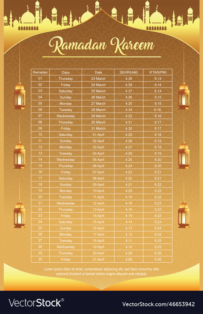 Ramadan iftar and sehri bangladesh time calendar Vector Image