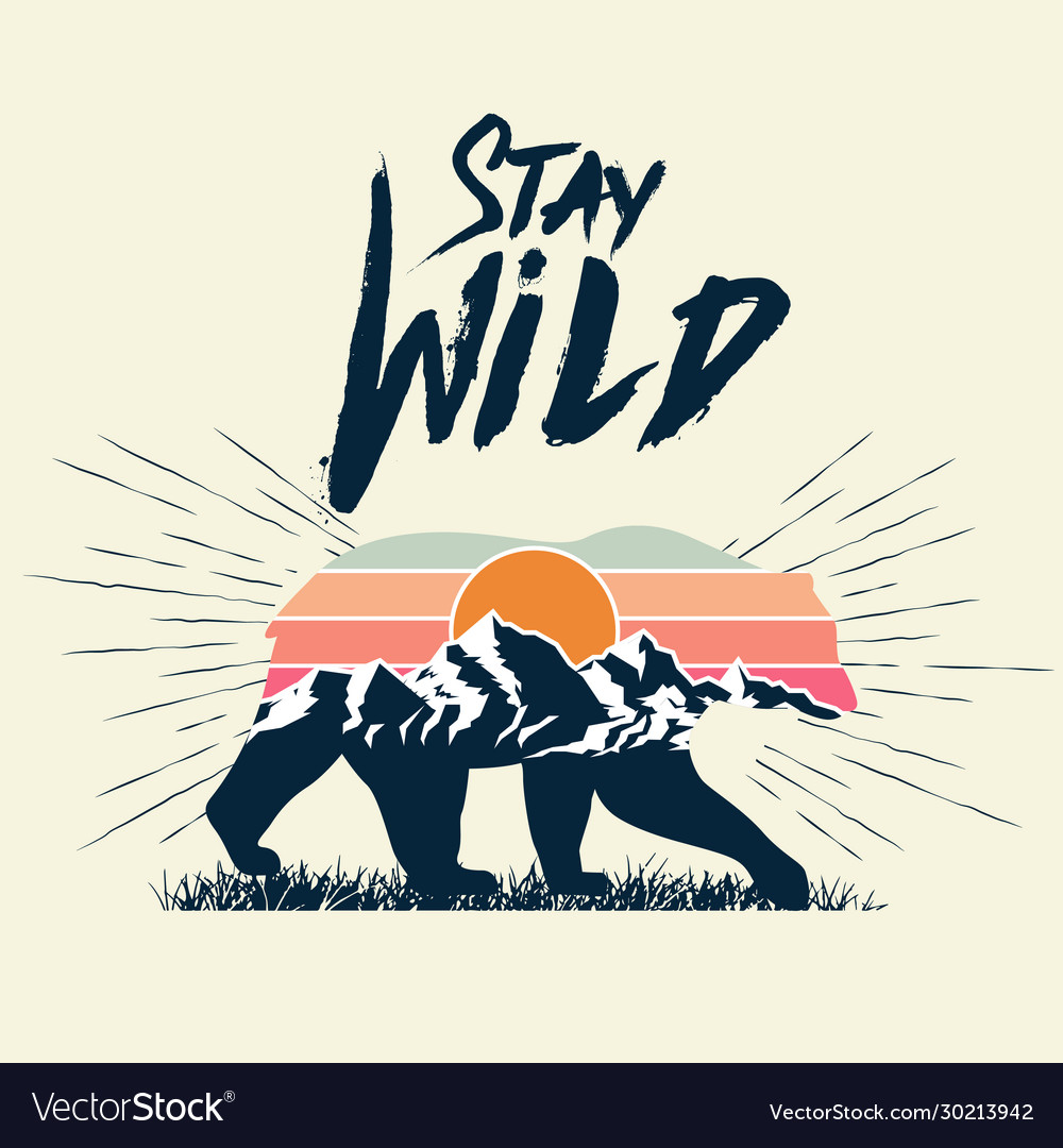 Walking Bear Silhouette With Mountains Landscape Vector Image