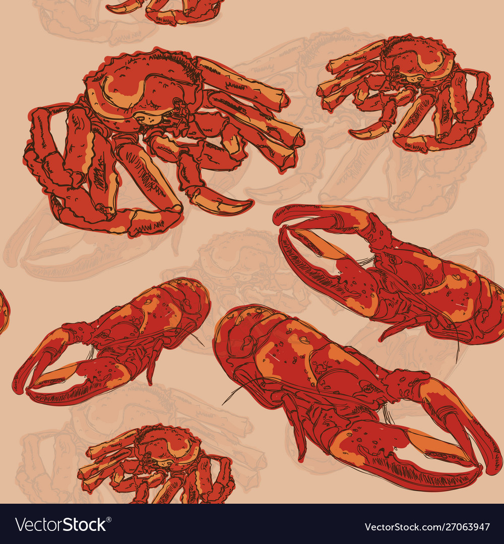 Big red king crab and lobster pattern Royalty Free Vector