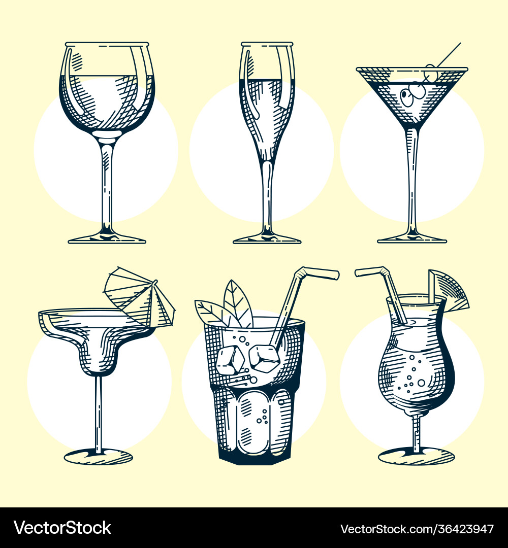 Bundle six drinks set icons Royalty Free Vector Image