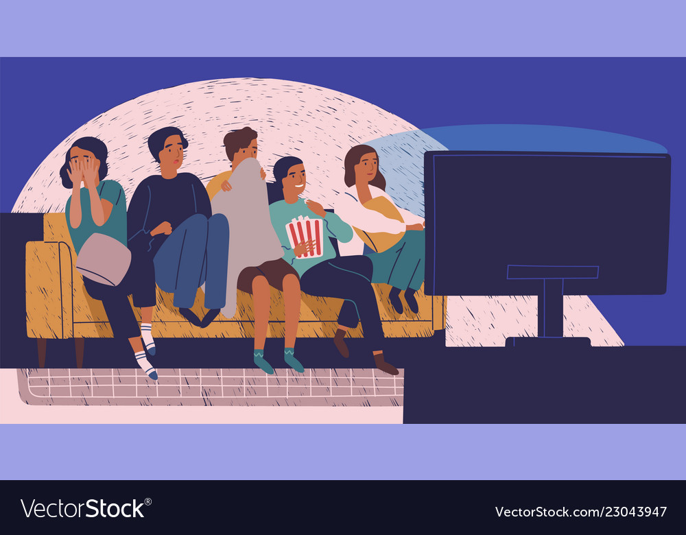 Download Group friends sitting on sofa or couch in Vector Image