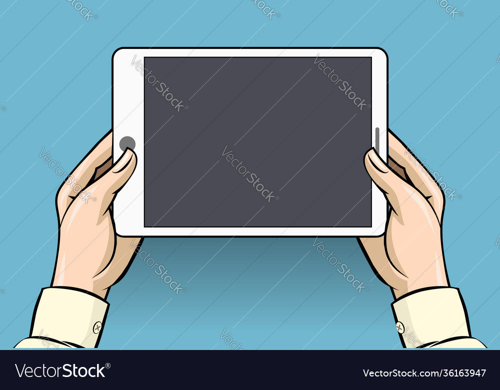 Hands holding tablet computer