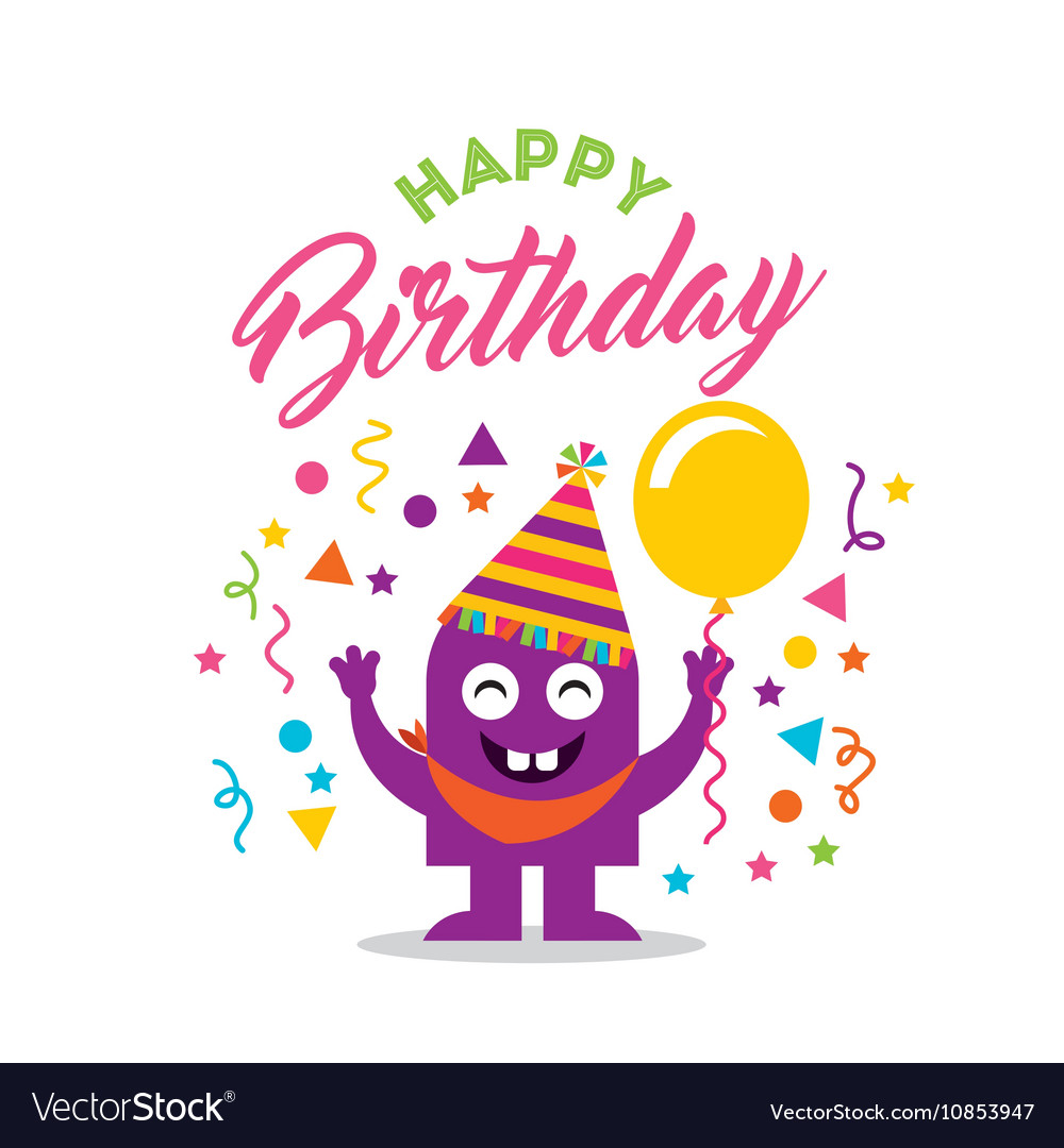 Monster characters in birthday party Royalty Free Vector