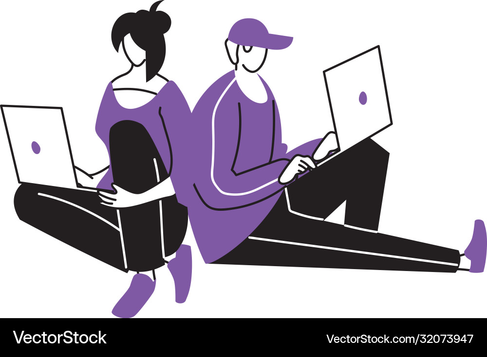 Young couple using an electronic device Royalty Free Vector