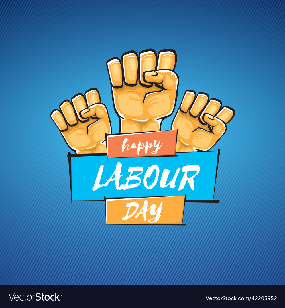 Happy labour day label with strong orange Vector Image