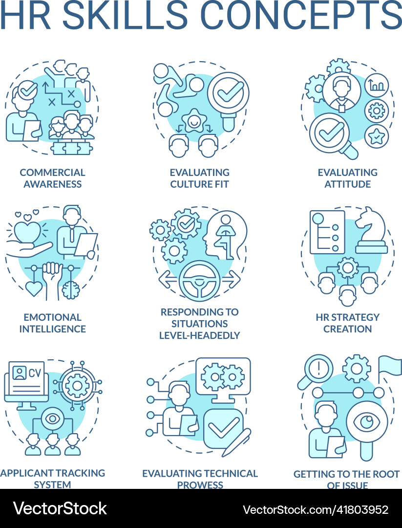 Hr skills turquoise concept icons set Royalty Free Vector
