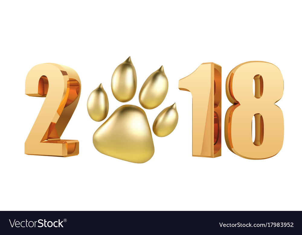 New year 2018 with symbol dog foot print in 3d