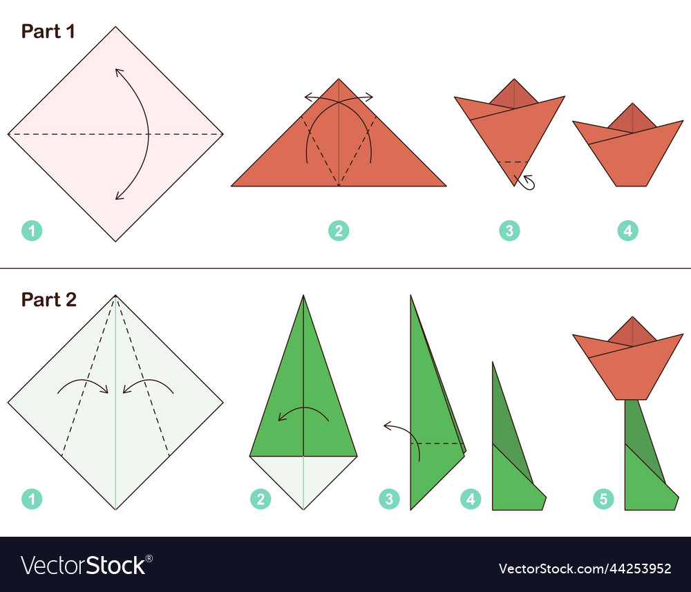 Origami tutorial scheme for kids tulip Royalty Free Vector