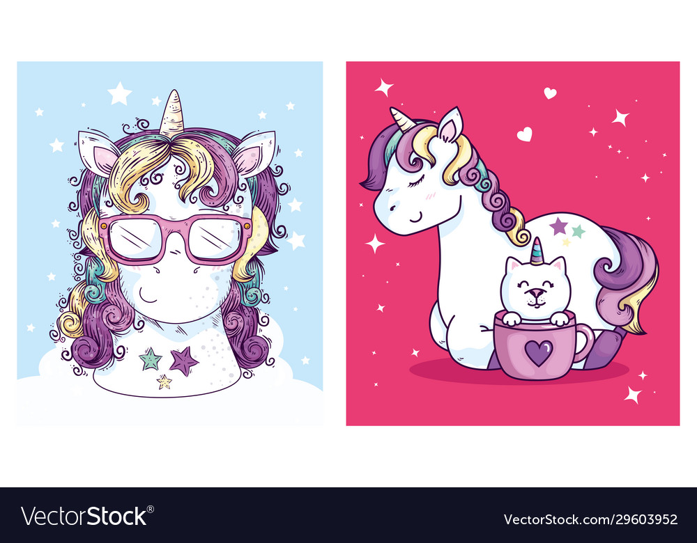 Set designs unicorns and cute icons