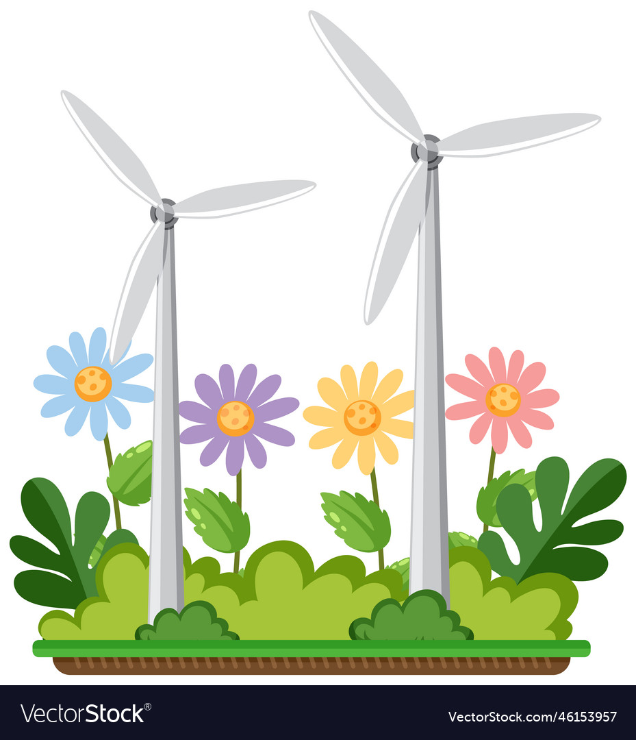 Colourful flowers with wind turbine Royalty Free Vector