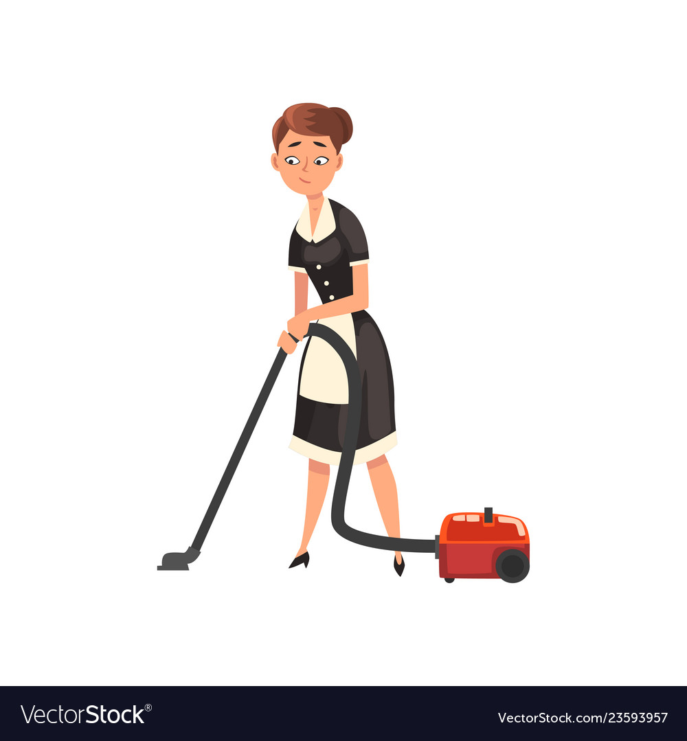 Maid wearing uniform with vacuum cleaner Vector Image