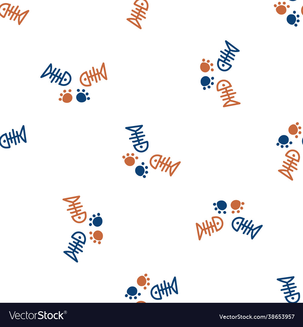 Seamless cute cartoon fish skeleton doodle pattern